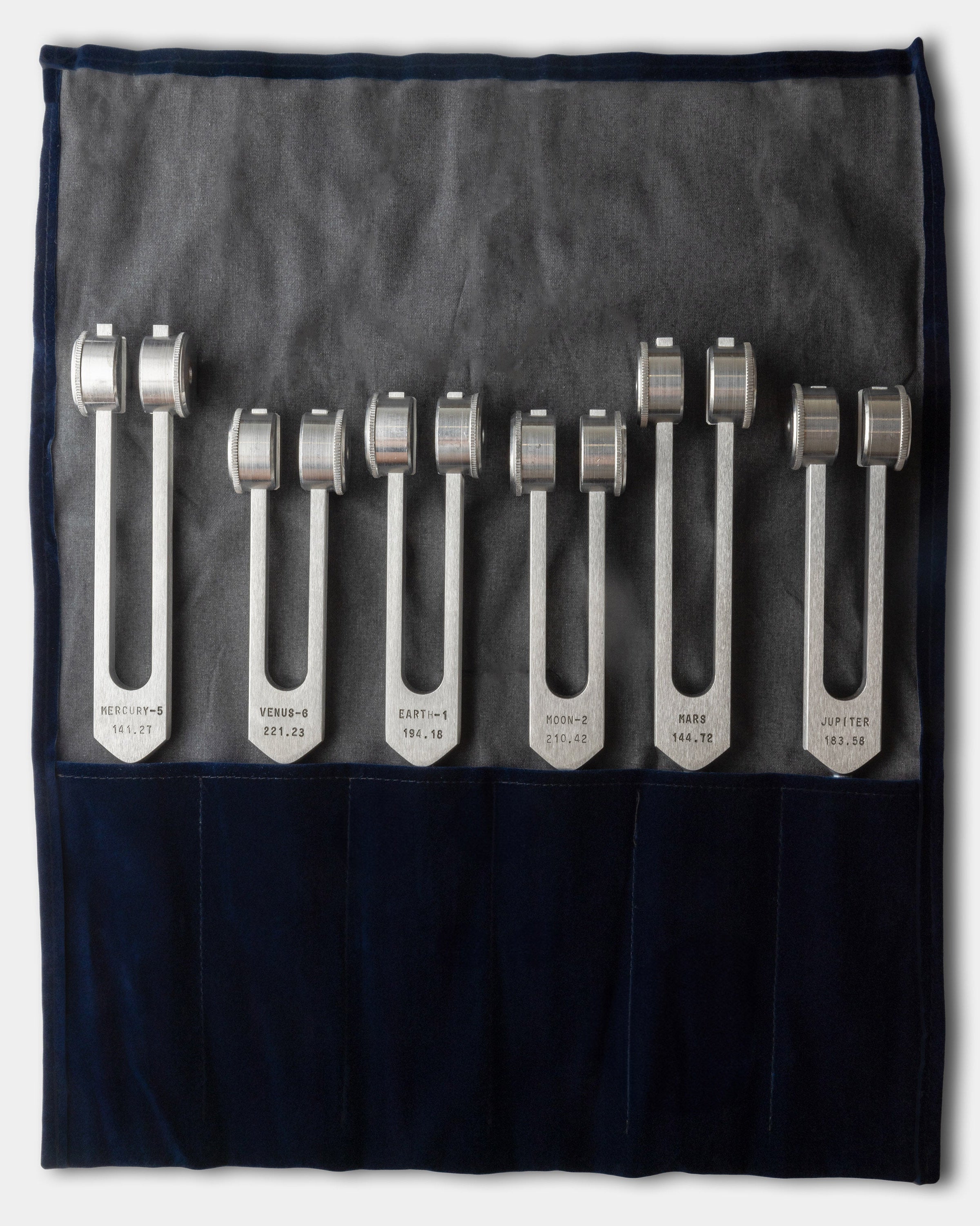 Weighted Planet Body Tuning Forks in Velvet Carrying Pouch