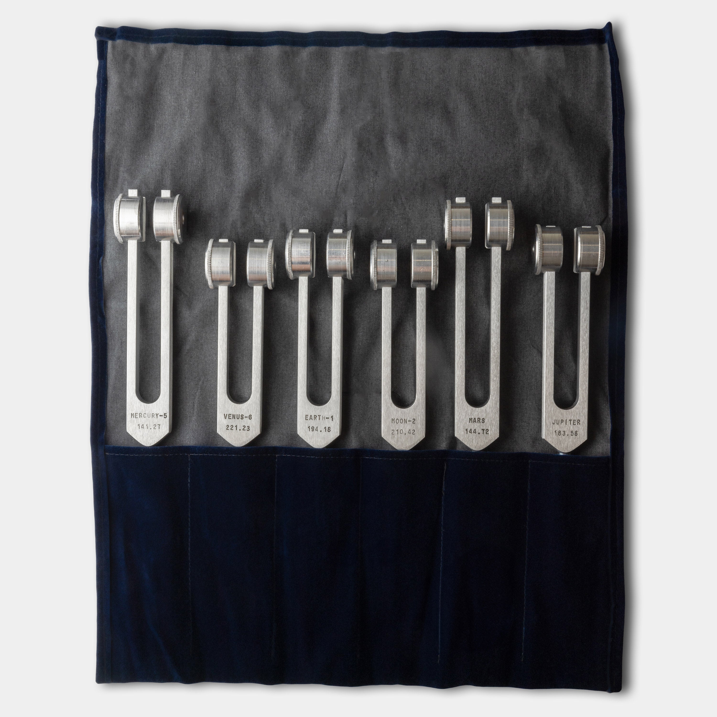 Weighted Planet Body Tuning Forks in Velvet Carrying Pouch